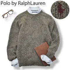 【人気】 90s Polo ラルフローレン ラグラン ニット セーター M 灰