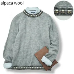 【アルパカウール】ペルー製 古着 ラグラン ニット セーター 総柄 総柄 グレー