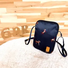 軽量【ラシット】アニマル柄 ホース スマホショルダー ミニ ショルダーバッグ 紺ネイビー×茶ブラウン 馬 ウマ柄 ナイロン 軽量のサムネイル