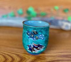 美品】中国伝統工芸 省胎七宝 透胎七宝 盃 酒器 木製台座付き 北京製