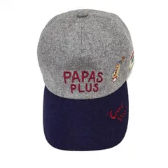 Papas(パパス) キャップ - グレー×ネイビー×マルチ 刺繍 コットン、ウール