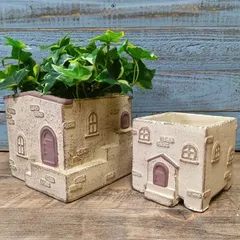 ガーデニング雑貨 植木鉢 プランター 陶器鉢 セメント鉢 鉢 鉢カバー ガーデン雑貨 ガーデニング 雑貨 アンティーク ナチュラル おしゃれ かわいい FLOWER1 プチメゾンSET2 CN-CQ0227-80