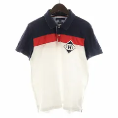 トミーヒルフィガー TOMMY HILFIGER CUSTOM FIT ポロシャツ 半袖 ロゴ L 紺 ネイビー 白 ホワイト /DK ■PN
