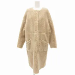 ミラオーウェン Mila Owen リバーシブルノーカラーボアコート ジャケット ロング丈 F ベージュ /JS