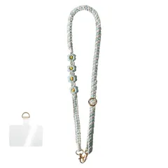 [fiangter] ネックストラップ スマホショルダー スマホストラップ 長さ調整可 肩掛け/斜め掛け/首掛け 手編み 綿ロープ 花モチーフ可愛いデザイン レディース ギフトに最適 (ライトブル+スマホ ストラップホルダー) 1