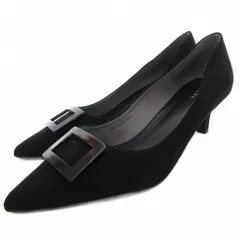 ランダ RANDA 美品 ソフト スクエアパーツポインテッドトゥパンプス スエード 25.5cm 黒 ブラック /JS