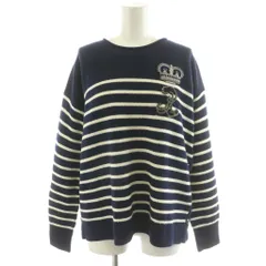 ポロ ラルフローレン POLO RALPH LAUREN ニット セーター 長袖 ボーダー柄 サイドボタン 王冠 クラウン ビジュー ロゴ ウール S 紺 ネイビー 211681129001 /AN35