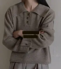 ウール・チャコール ビック襟ニット ウールニット