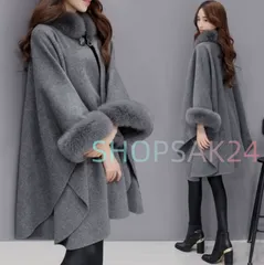 値下げフォックスファー付 ポンチョ コート ケープコート コート レディース マント 秋冬 ケープ マント アウター ロング 冬 フェイクファー 体型カバー676