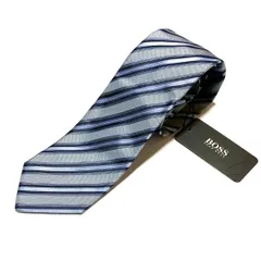 未使用級 HUGO BOSS ヒューゴボス ストライプ ネクタイ ブルー
