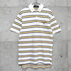 ポロスポーツ ラルフローレン 星条旗ロゴ ワンポイント刺繍 ボーダー柄 半袖ポロシャツ ホワイト / イエロー / ネイビー メンズM相当