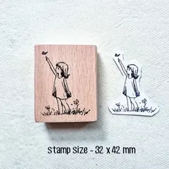 木製ラバースタンプ　女の子と蝶々　　3763