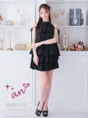 ブラック[OF05] [AOC4008-W-2511]【an /アン】ストレッチ/ フレア/ セットアップ/ ラメ/ ホルターネック/ リボン/ ミニドレス/ キャバドレス