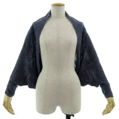 ピュアルセシン pual ce cin カーディガン ニット 鍵編み切替え ドルマンスリーブ 羽織り リネン100％ ネイビー 紺