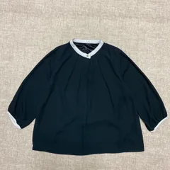 Honeys ７分袖配色ブラウス　ネイビー