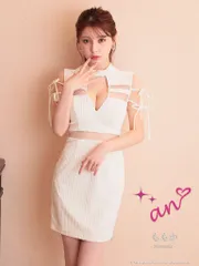 ホワイト [AOC3794-B-2411]【an /アン】ストレッチ/ シアー/ ハイネック/ 袖リボン/ ノースリーブ/ タイト/ ミニドレス/ キャバドレス