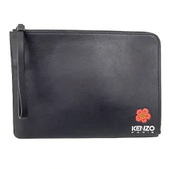 ケンゾー KENZO クラッチバッグ レザー フラワーモチーフ 内側総柄 黒 ブラック A1105のサムネイル
