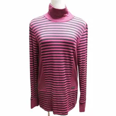 バルマン BALMAIN 美品 タートルネック ハイネック ボーダーカットソー Tシャツ ワンポイントロゴ 黒 ブラック ピンク 11 約Lサイズ ■GY09のサムネイル