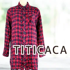 USED TITICACA チェックシャツワンピース 赤紺チェック Ｓサイズ レディース チチカカ