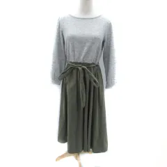 ロペピクニック ROPE Picnic ドッキングワンピース ラウンドネック 長袖 ロング丈 リボンベルト付き 38 M グレー カーキ /HO43