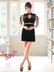 ブラック[OF05] [AOC3794-B-2411]【an /アン】ストレッチ/ シアー/ ハイネック/ 袖リボン/ ノースリーブ/ タイト/ ミニドレス/ キャバドレス