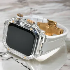 クリア&ホワイト★Apple Watchバンド ラバーベルト アップルウォッチ保護カバー ポリカーボネートケース メンズ レディース 40mm 41mm 44mm 45mm 46mm 49mm ultra ウルトラ 4スクリュー バタフライバックル付き