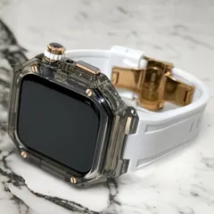 クリアブラック&ホワイト★Apple Watchバンド ラバーベルト アップルウォッチ保護カバー ポリカーボネートケース メンズ レディース 40mm 41mm 44mm 45mm 46mm 49mm ultra ウルトラ 4スクリュー バタフライバックル付き
