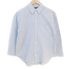 ザラ ZARA シャツ ブラウス 長袖 ストライプ柄 XS 白 紺 ホワイト ネイビー /FF43