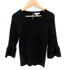 プロポーション ボディドレッシング PROPORTION BODY DRESSING ニット カットソー 七分袖 ラウンドネック リブ フレアスリーブ フェイクパール F 黒 ブラック /SM37