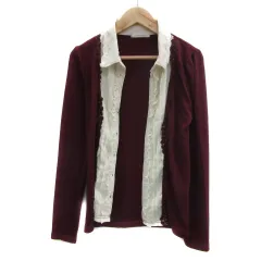 アクシーズファム axes femme シャツ ブラウス 長袖 フリル レース レイヤード風 M ワインレッド 白 ホワイト /YS7