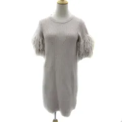 トランテアン ソン ドゥ モード 31 Sons de mode ニットワンピース ミニ丈 半袖 ラウンドネック フリンジ 36 S ピンクベージュ /YS18