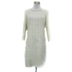 エニィスィス エニシス anySiS ワンピース ひざ丈 長袖 ラウンドネック チェック柄 ビジュー ツイード 2 マルチカラー アイボリー /YS28