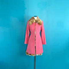 CLATHAS クレイサス カシミヤ混 ウールコート 38 リアルファー ピンク