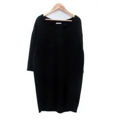 イエナ IENA ワンピース Vネック 七分袖 ひざ丈 黒 ブラック /HO55