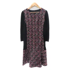 アンタイトル UNTITLED ワンピース ひざ丈 七分袖 総柄 2 マルチカラー 紺 ネイビー 白 ホワイト /YK10