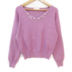 プロポーション ボディドレッシング PROPORTION BODY DRESSING ニット カットソー 長袖 Vネック ビジュー パールビーズ 3 L ピンク /FF37