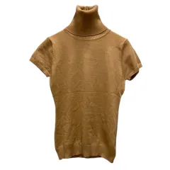 カラー color ニット セーター タートルネック 無地 半袖 M ベージュ