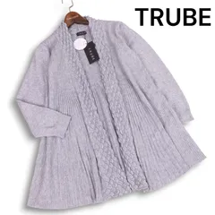【新品 未使用】 TRUBE トゥルベ 秋冬 ゆったり ウール混 ニット カーディガン 羽織り Sz.L〜LL レディース 灰 大きいサイズ