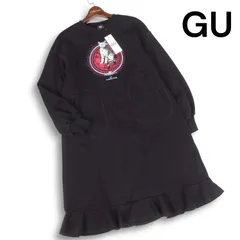 新品 GU × UNDERCOVER ジーユー アンダーカバー 裏起毛 猫 フリル グラフィック ワンピース スウェット Sz.S レディース 黒