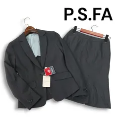 【新品 未使用】 P.S.FA 通年★ ストライプ セットアップ スーツ ジャケット スカート Sz.5 レディース グレー 小さいサイズ