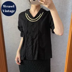 ヴィンテージ レトロ古着 クラシックセーラーカラーブラウス 半袖 黒 レース
