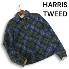 HARRIS TWEED ハリスツイード 秋冬 ウール100％★ チェック ツイード シャツ ジャケット Sz.38 レディースのサムネイル
