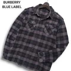BURBERRY BLUE LABEL バーバリー ブルーレーベル ホース刺繍★ 長袖 チェック ミリタリー ワーク ネル シャツ Sz.M メンズ