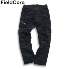 FieldCore フィールドコア ワークマン 秋冬 ストレッチ 裏起毛★ カモフラ 迷彩柄 カーゴ パンツ Sz.L メンズ 紺 ネイビー