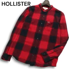 HOLLISTER ホリスター 秋冬 ロゴ刺繍★ 長袖 バンドカラー チェック フランネル シャツ Sz.S メンズ 赤
