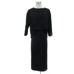 ロートレアモン LAUTREAMONT ワンピース ロング丈 九分袖 ラウンドネック 無地 38 M 紺 ネイビー /YS19