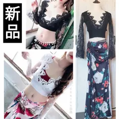 ★新品★ベリーダンス衣装レース花柄セットアップ　レッスン着ウェア練習着　トップス　スカート