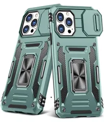 iPhone 15 Pro max 用 ケース リング付き スライド式カメラカバー 耐衝撃 スタンド機能 車載ホルダー レンズ保護 アイフォン15プロマックス 用スマホケース PC TPUバンパー 防塵 人気 落下防止 滑り止め 指紋防止 携帯カバー グリーン