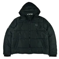 美品★RVCA・ルーカ メンズ ラバーブランドロゴワッペン ロゴデザインフード付き フルジップ 中綿入り ジャケット(L/2XL相当)アウター 秋冬物 カジュアル ブランド ジャケット ブラック ビックサイズ