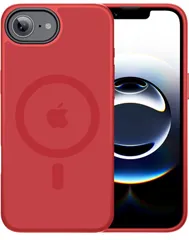 iPhone 16E ケース 【耐衝撃、米軍規格】【Mag Safe(マグセーフ)対応、マグネット搭載、ワイアレス充電対応】【半透明で、サンドブラスト処理により肌触りが柔らかく、黄変に強いです】ストラップホール付き(あか)